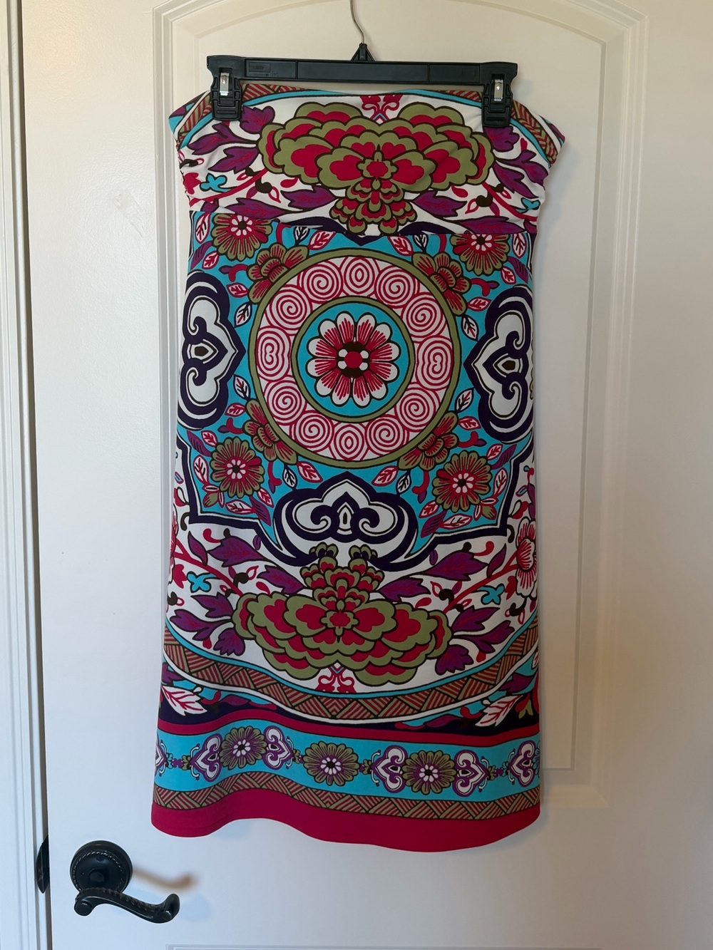 Multicolor y2k Boho Floral Strapless Dress with Turquoise and Fuchsia Accents